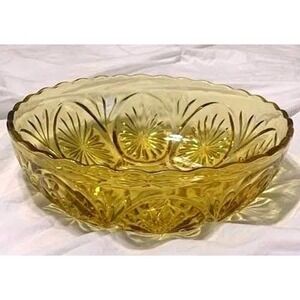 Vintage Anchor Hocking Medallion Honey Gold Glass Bowl 1970s Pressed Glass